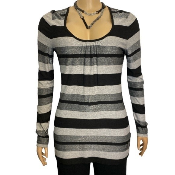 Three Dots Top tunic striped gray black metallic long lined size S - Picture 1 of 14